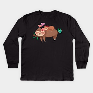 Sloth mom and baby sleeping Kids Long Sleeve T-Shirt